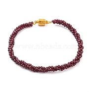 Mozambique Import Natural Garnet Round Beaded Bracelets, with Brass Magnetic Buckle for Women, 7-1/2 inch(190mm), 2mm(BJEW-B095-01)