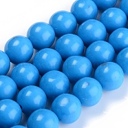 Dyed Natural Mashan Jade Beads Strands, Imitation Turquoise, Round, Round, Dodger Blue, 14mm, Hole: 1mm, about 29pcs/Strand, 16 inch(40.64cm)(DJDA-E266-14mm-02)