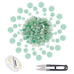 SUNNYCLUE DIY Jewelry Making Kits, Including Natural Green Aventurine Beads, Elastic Crystal Thread and Sharp Steel Scissors, 4mm, Hole: 0.8mm, about 92pcs/strand, 14.3 inch, 1strand/set(DIY-SC0016-10)