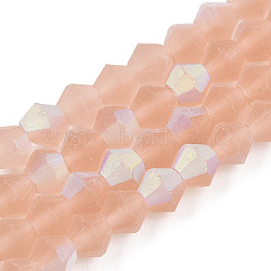 Imitate Austrian Crystal Bicone Frosted Glass Beads Strands, Grade AA, Faceted, Dark Salmon, 3.5~3.8x3mm, Hole: 0.8mm, about about 107~110pcs/strand, 32.5~34cm(GLAA-F029-TM3mm-A12)