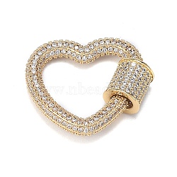 Brass Micro Pave Clear Cubic Zirconia Screw Carabiner Lock Charms, for Necklaces Making, Long-Lasting Plated, Heart, Real 18K Gold Plated, 22.5x25.5x3.5mm, Screw: 8x7.5mm(ZIRC-F120-002G)