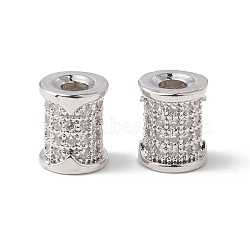 Eco-Friendly Rack Plating Brass Micro Pave Cubic Zirconia Beads, Long-Lasting Plated, Lead Free & Cadmium Free, Column, Real Platinum Plated, 7.5x6mm, Hole: 2.5mm(KK-F835-24B-P)