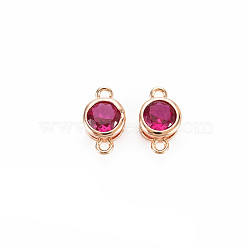 Brass Connector Charms, with Rhinestone, Nickel Free, Real 18K Gold Plated, Flat Round, Ruby, 9x5x3mm, Hole: 1mm(KK-S364-159J)