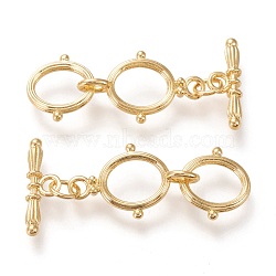 Brass Toggle Clasps, Long-Lasting Plated, Double Ring & Bar, Real 18K Gold Plated, Ring: 29.5x12x1.7~4.5mm, Hole: 2mm, Bar: 17x5.5x2.3mm, Hole: 2mm(KK-F820-13G)