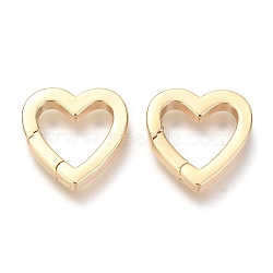 Brass Spring Gate Rings, Heart, Real 18K Gold Plated, 16x16x2mm, Inner Diameter: 9mm(X-KK-O132-08G)