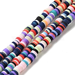 Flat Round Handmade Polymer Clay Bead Spacers, Mixed Color, 4x1mm, Hole: 1mm, about 380~400pcs/strand, 17.7 inch(CLAY-R067-4.0mm-M4)