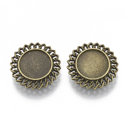 Tibetan Style Alloy Slide Charms Cabochon Settings, Cadmium Free & Nickel Free & Lead Free, Flat Round, Antique Bronze, Tray: 16mm, 26x7mm, Hole: 2.5x10mm, about 200pcs/1000g(TIBE-T012-10AB-FF)