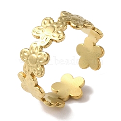 PVD Vacuum Plating 201 Stainless Steel Flower Open Cuff Rings for Women, Real 18K Gold Plated, 7.5mm, Adjustable(RJEW-C092-22G)