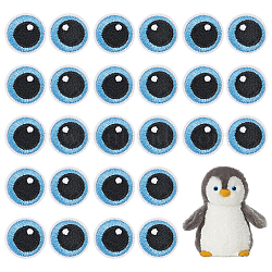 Polyester Embroidery Cloth Iron on Patches, Costume Accessories, Cartoon Eyes, Sky Blue, 24x2mm, 15 pairs/box(PATC-BC0001-07)