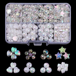 Eco-Friendly Transparent & Opaque Poly Styrene Acrylic Beads Set, AB Color, Round & Cube & Star & Heart, Clear AB, 355pcs/box(DIY-YW0005-04)