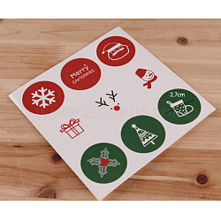 Sealing Stickers, Label Paster Picture Stickers, Christmas Theme, Mixed Color, 35mm, 9pcs/sheet(AJEW-L062-07)