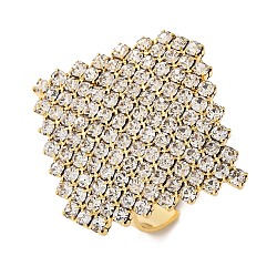 Rack Plating Rhombus Brass Cubic Zirconia Adjustable Rings for Women, Lead Free & Cadmium Free, Long-Lasting Plated, Real 18K Gold Plated, 31.5mm, Inner Diameter: 18mm(RJEW-S242-13G)