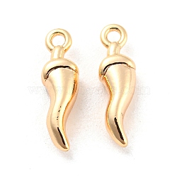 Brass Charms, Chili Charm, Real 18K Gold Plated, 11x3x3mm, Hole: 1mm(KK-E090-45G)