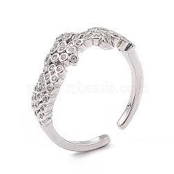 Clear Cubic Zirconia Knot Open Cuff Ring, Brass Jewelry for Women, Platinum, Inner Diameter: 16.2mm(RJEW-P079-05P)