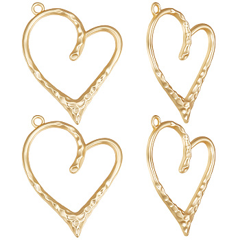 Alloy Big Pendants, Matte Style, Heart, Real 14K Gold Plated, 57x47x3.5mm, Hole: 3mm, 10pcs/box