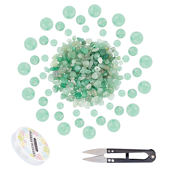 SUNNYCLUE DIY Jewelry Making Kits, Including Natural Green Aventurine Beads, Elastic Crystal Thread and Sharp Steel Scissors, 4mm, Hole: 0.8mm, about 92pcs/strand, 14.3 inch, 1strand/set