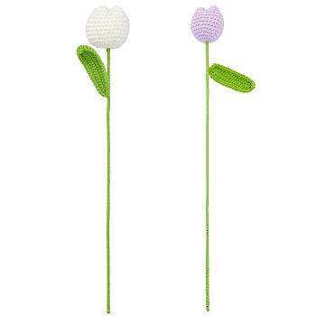 2Pcs 2 Colors Cotton Knitting Artificial Flower, Ornament Accessories, Tulip, Mixed Color, 420x55~65mm