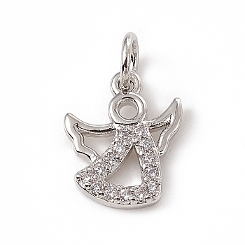 Brass Micro Pave Cubic Zirconia Charms, with Jump Ring, Angel Charm, Platinum, 12x10x1.5mm, Ring: 5x0.8mm, Hole: 3mm