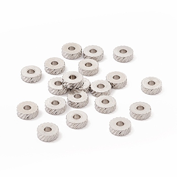201 Stainless Steel Spacer Beads, Flat Round with Twill Texture, Stainless Steel Color, 6x2mm, Hole: 2mm