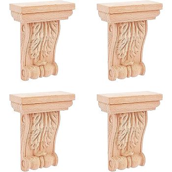 Natural Solid Wood Carved Onlay Applique Craft, Unpainted Onlay Furniture Home Decoration, BurlyWood, 104x80x33mm