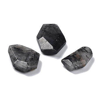 Natural Black Rutilated Quartz Beads, No Hole/Undrilled, Faceted, Nuggets, 20.5~27.5x13~21x6~7mm