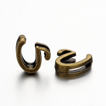 Tibetan Style Antique Bronze Plated Alloy Letter Slide Charms, Nickel Free, Letter.U, 10~12x8~13x4mm, Hole: 2x8mm