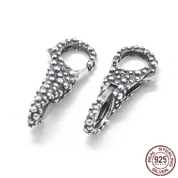 Thailand 925 Sterling Silver Lobster Claw Clasps, Bumpy, Antique Silver, 24.5x10.5x9mm, Hole: 6mm