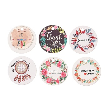 100Pcs Paper Flower Printed Gift Tags, Round, Mixed Color, 3x0.04cm