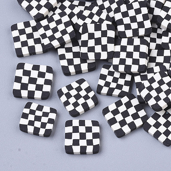 Handmade Polymer Clay Cabochons, Black and White, Square, 9~12x9~12x1~3mm,about 5000pcs/1000g