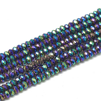 Electroplate Glass Beads Strands, Faceted, Rondelle, Medium Purple, 2.5x1.5mm, Hole: 0.8mm, about 160~165pcs/strand, 13.78 inch~14.17 inch(35~36cm)