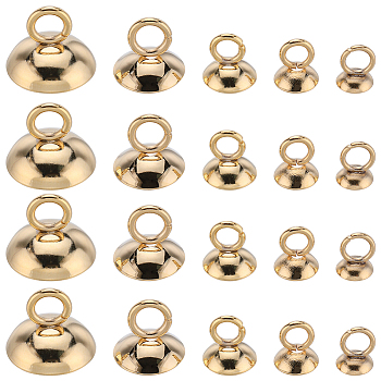 100Pcs 5 Size 201 Stainless Steel Bead Cap Pendant Bails, for Globe Glass Bubble Cover Pendants, Golden, 4~7x4~10mm, Hole: 1.2~3mm, 20Pcs/size