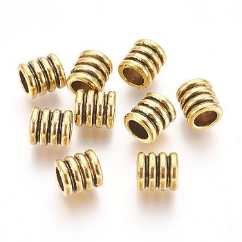 Tibetan Style Alloy Beads, Grooved Beads, Column, Antique Golden, Lead Free & Cadmium Free & Nickel Free, 9.5x9mm, Hole: 6mm