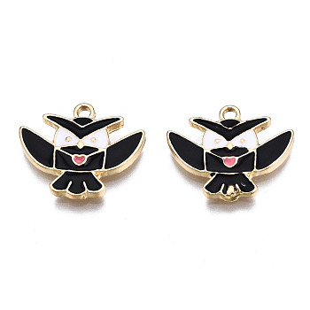 Alloy Pendants, with Enamel, Cadmium Free & Lead Free, Light Gold, Kite, Black, 14.5x17x2mm, Hole: 1.6mm