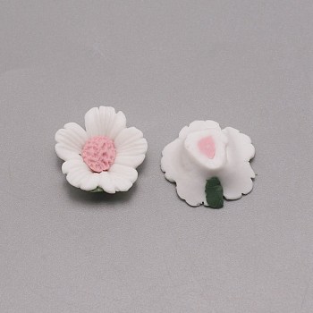 Handmade Porcelain Cabochons, Flower, White, 23x20.5x8mm