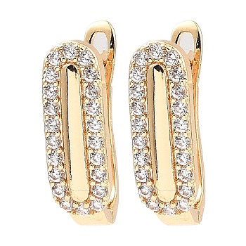 Brass Micro Pave Cubic Zirconia Hoop Earrings, Hollow Oval, Light Gold, 19x6x13mm