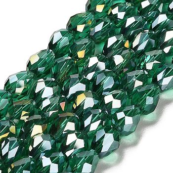 Electroplate Glass Beads Strands, AB Color Plated, Faceted Teardrop, Cyan, 7x5mm, about 65~67pcs/strand, 18~18.5 inch(45.5~46.9cm)