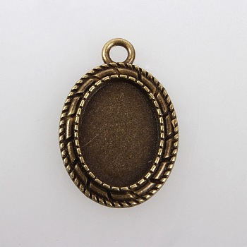 Vintage Tibetan Style Alloy Pendant Cabochon Bezel Settings, Cadmium Free & Nickel Free & Lead Free, Antique Bronze, Oval Tray: 13x18mm, 29x20x2mm, Hole: 3mm