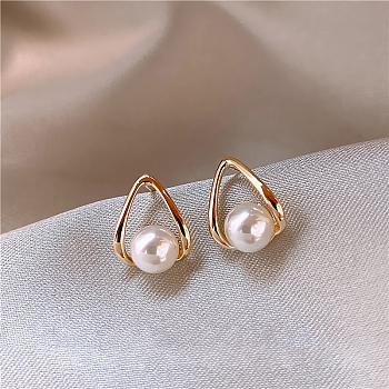 Alloy Stud Earring, with Sterling Silver Pin and Plastic, Teardrop, 22mm