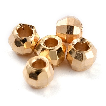 Brass Spacer Beads, Long-Lasting Plated, Faceted Round, Real 24K Gold Plated, 2.5x2.2mm, Hole: 1mm