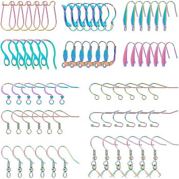 Unicraftale DIY Earring Making Finding Kit, Including Rainbow Color 304 Stainless Steel Earring Hooks, Leverback & Hoop Earring Findings, 72Pcs/box