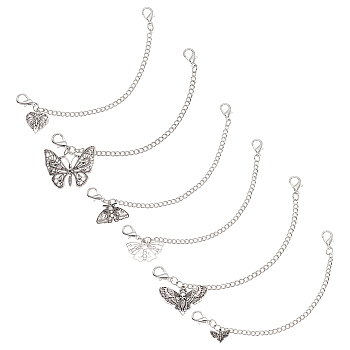 12Pcs 6 Style Alloy Curb Link Shoe Decoration Chain, Alloy Butterfly Pendant Boot Chain, Platinum, 207mm, 2pcs/style