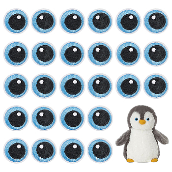 Polyester Embroidery Cloth Iron on Patches, Costume Accessories, Cartoon Eyes, Sky Blue, 24x2mm, 15 pairs/box