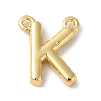 Rack Plating Brass Pendants, Long-Lasting Plated, Lead Free & Cadmium Free, Letter Charms, Real 18K Gold Plated, Letter K, 11x9x2mm, Hole: 1mm