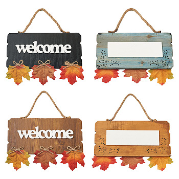 Crafans 2Pcs 2 Color Wooden Doorplate Decorations, Rectangle with Word WELCOME, Mixed Color, 1pc/color, 2color, 2pcs/bag