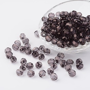 Transparent Acrylic Beads, Faceted, Round, Gray, 8mm, Hole: 1.5mm