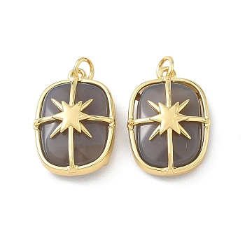 Brass & Natural Grey Agate Pendants, Rectangle Charms, Rack Plating, Long-Lasting Plated, Lead Free & Cadmium Free, Real 18K Gold Plated, 21x15x7mm, Hole: 3.5mm