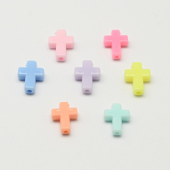 Opaque Acrylic Cross Beads, Mixed Color, 17x12.5x5mm, Hole: 2mm, about 1470~1497pcs/500g