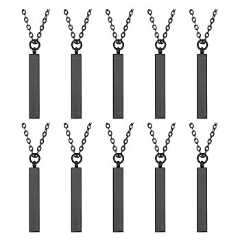 10Pcs Brass Coated Iron Pendant Necklace, Cuboid, Black, 20.28 inch(51.5cm)