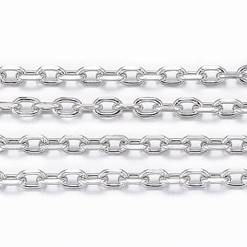 304 Stainless Steel Cable Chains, Diamond Cut Chains, Soldered, Faceted, with Spool, Oval, Stainless Steel Color, 2.5x1.7~1.8x0.5mm, about 32.8 Feet(10m)/roll
