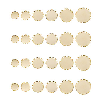 60Pcs 6 Style 304 Stainless Steel Cabochon Settings, Lace Edge Bezel Cups, Flat Round, Golden, 10pcs/style
